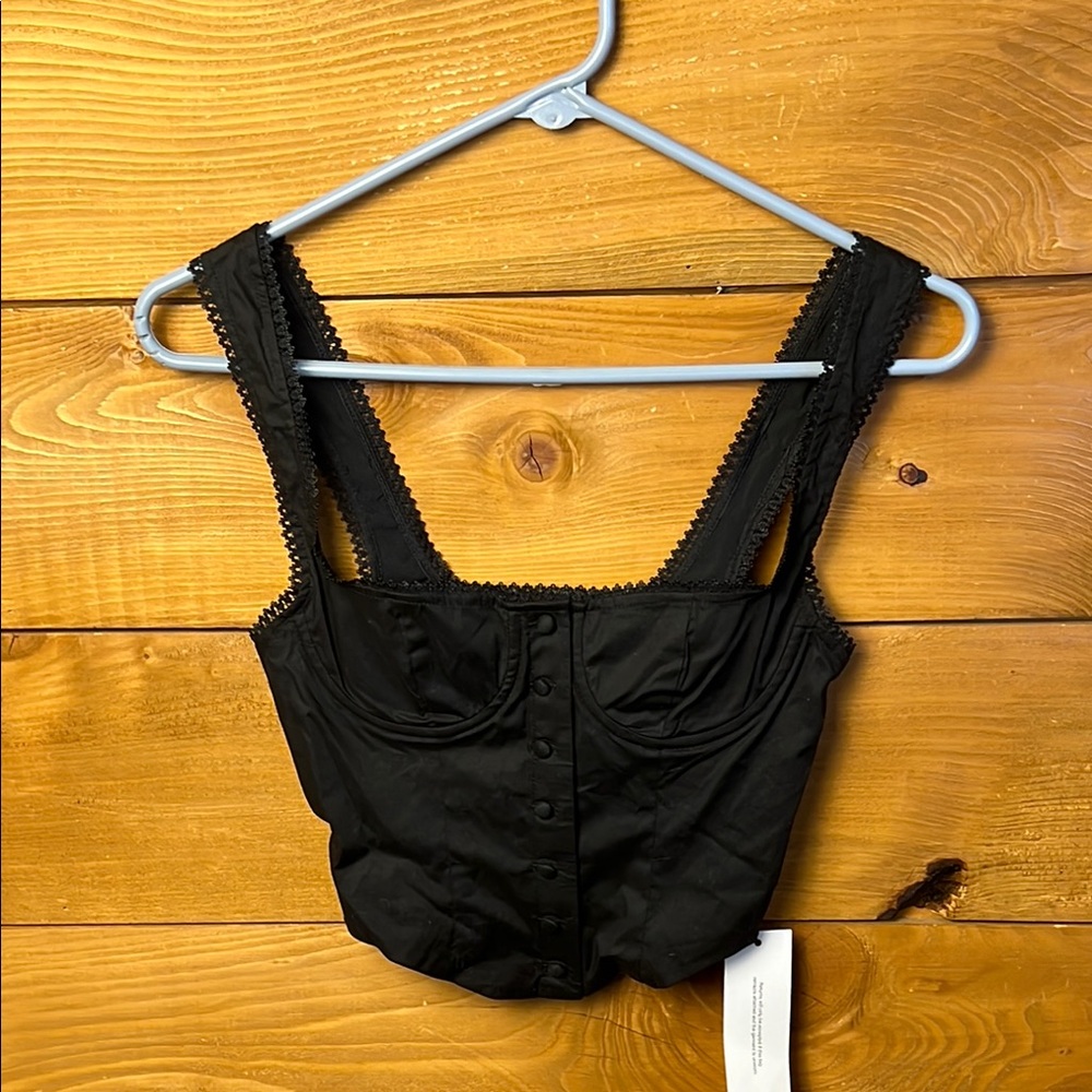 Rumored Antoinette Black Textured Crop Top Halter XS Summer Button‎ Front Corset